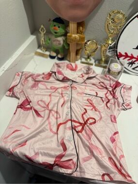 Amazon Pink Pajama Top with Red Heart Ribbon Print